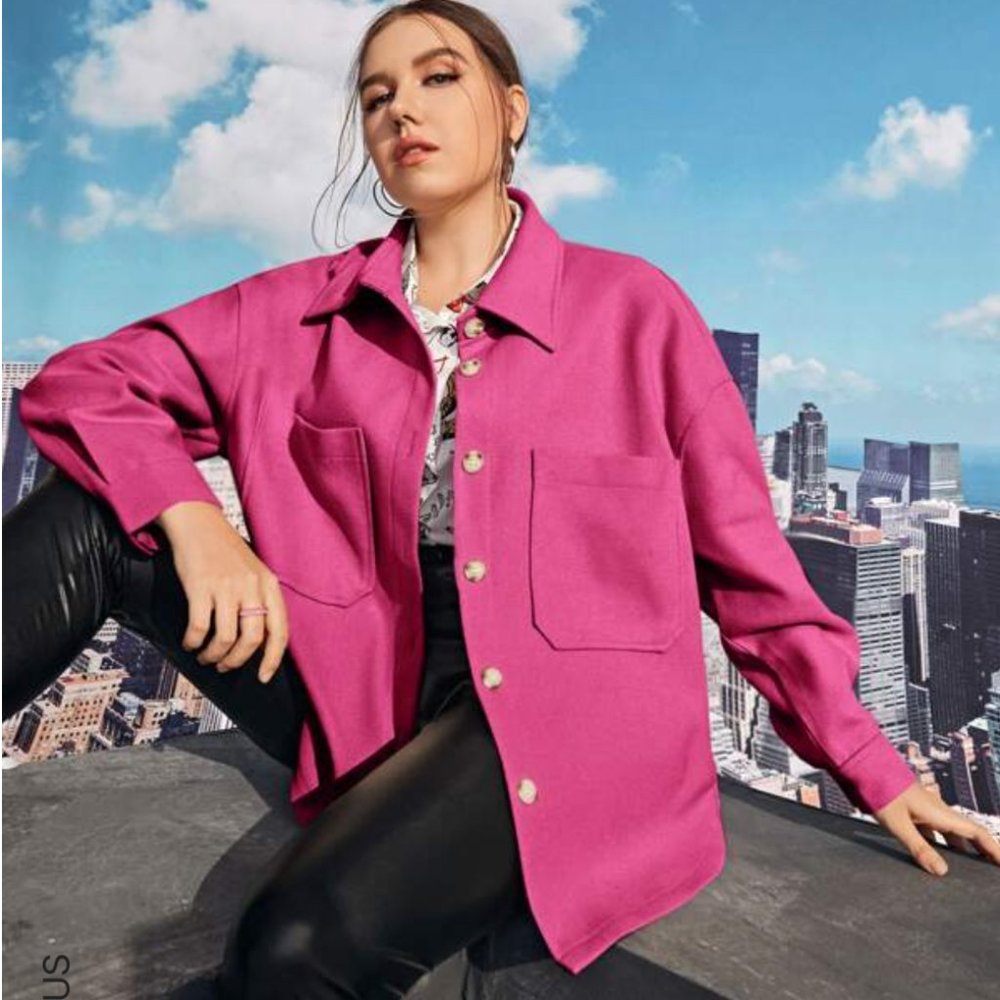 Hot Pink Felt Barbie Overcoat Shirt Jacket